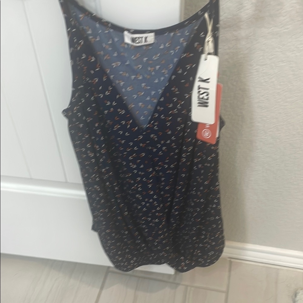 Blue Sleeveless Tank Top with V-Neck